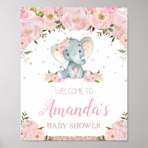 Floral Elephant Baby Shower Welcome Sign Poster