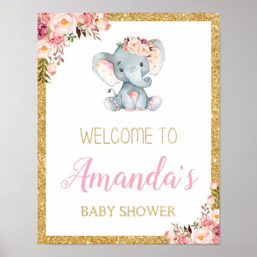 Floral Elephant Baby Shower Welcome Sign Poster