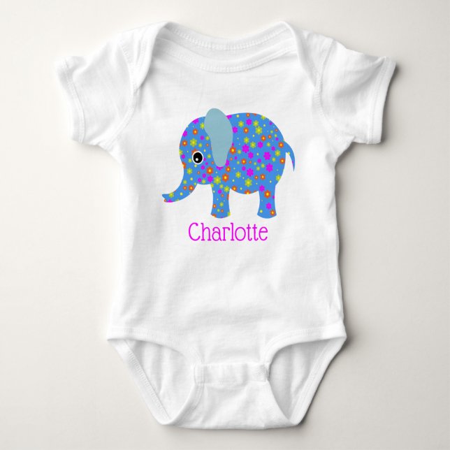 Floral Elephant Baby Sleeper Baby Bodysuit (Front)