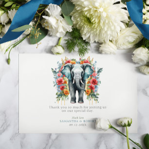 Floral Elephant Bay Blue and White Thank You Card