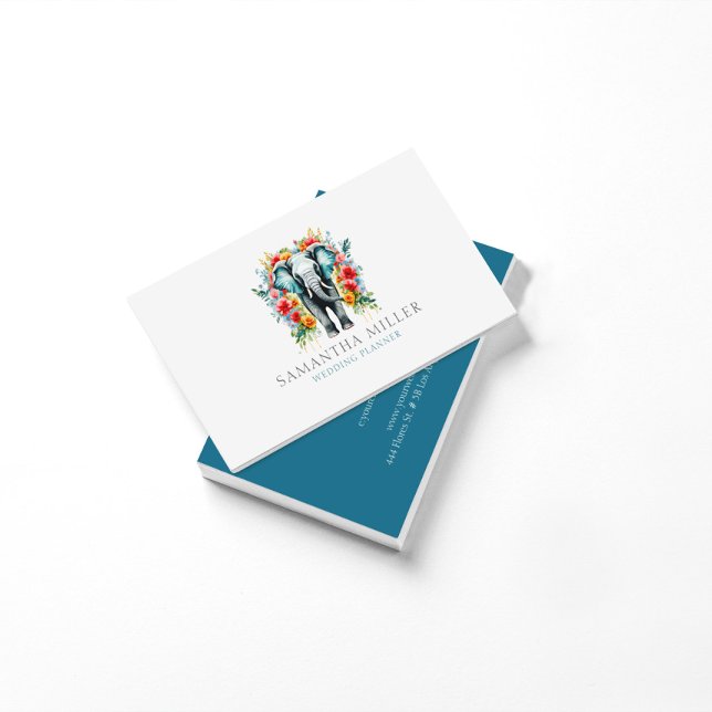 Floral Elephant Bay Blue White Business Card (Creator Uploaded)