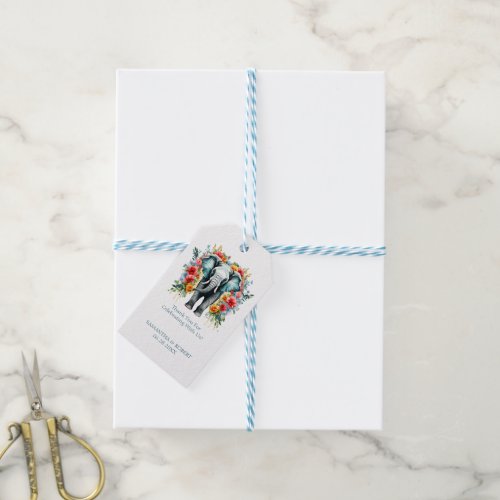 Floral Elephant Bay Blue White Gift Tags