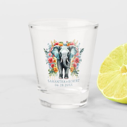 Floral Elephant Bay Blue White Shot Glass