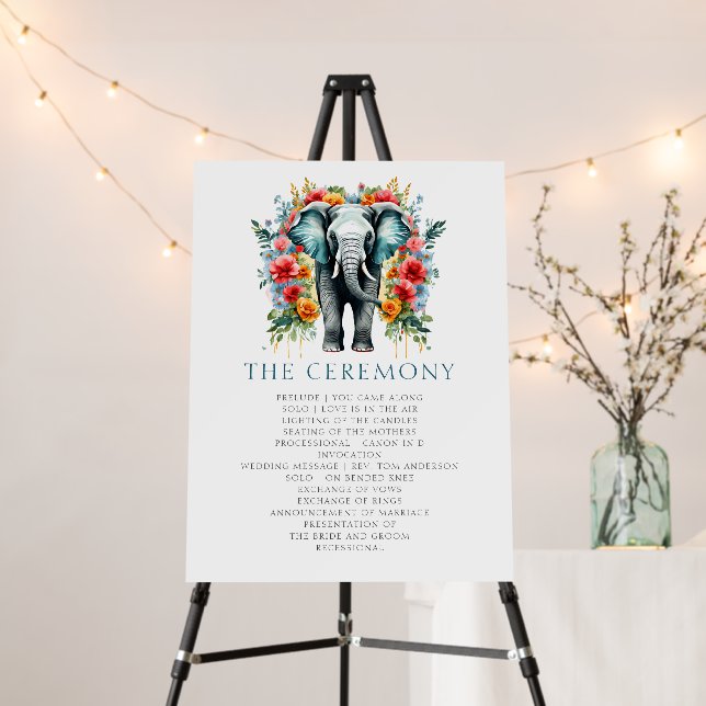 Floral Elephant Bay Blue White Wedding Ceremony Foam Board (In Situ (Stand))
