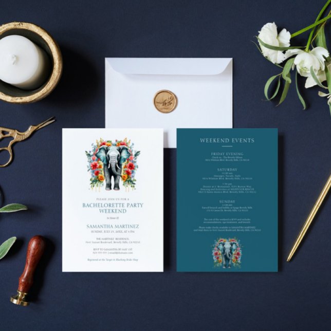 Floral Elephant Blue Bachelorette Party Weekend Invitation (Creator Uploaded)