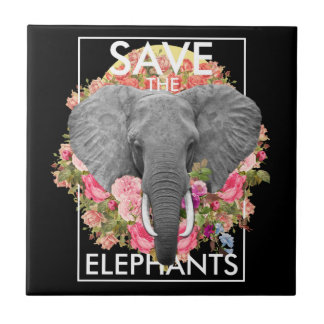 floral elephant Ceramic Photo Tile