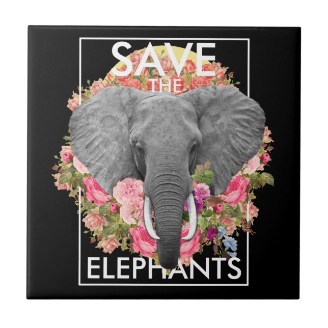 floral elephant Ceramic Photo Tile (Front)