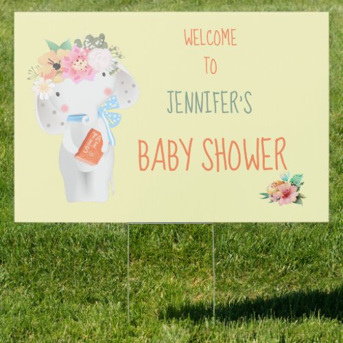 Floral Elephant Customizable Baby Shower Yard Sign