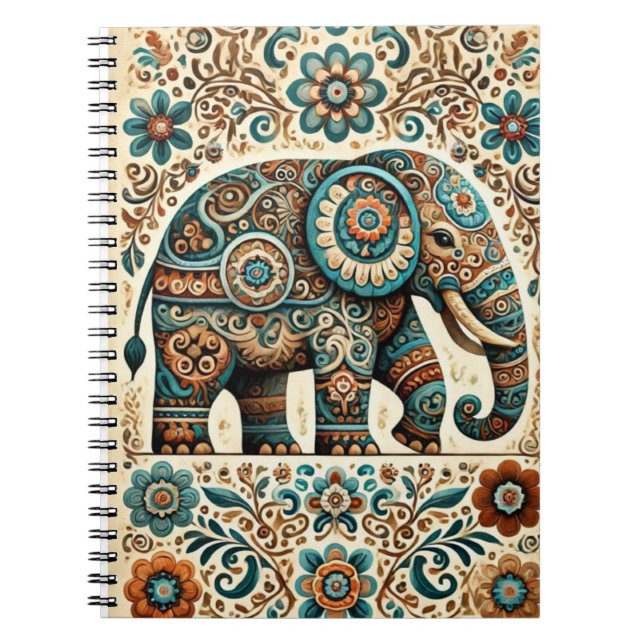 Floral Elephant Customizable Notebook  (Front)