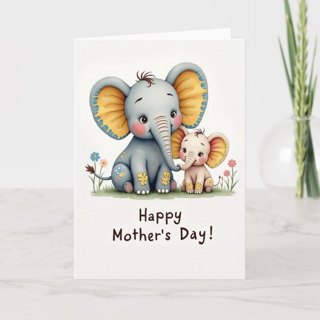 Floral Elephant Family Card (Front)
