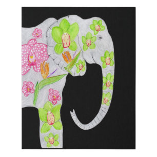 Floral Elephant Faux Canvas Print