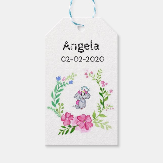Floral Elephant Gift Tags (Front)