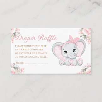 floral elephant girl baby shower diaper raffle enclosure card