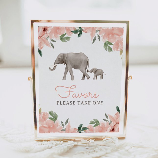 Floral Elephant Girl Baby Shower Favors Sign (Creator Uploaded)