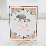 Floral Elephant Girl Baby Shower Sweets and Treats Poster<br><div class="desc">Invite friends and family to take a treat at your baby shower with this floral elephant themed sign.</div>