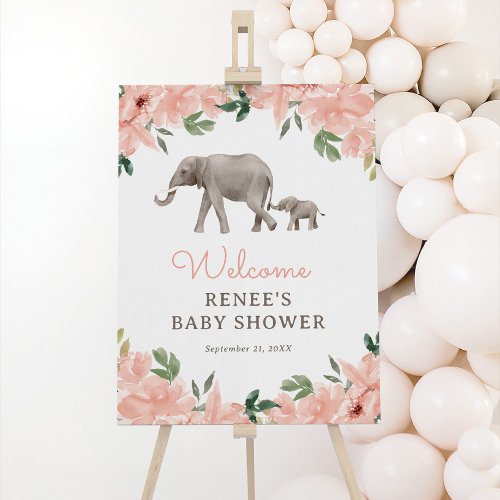 Floral Elephant Girl Baby Shower Welcome  Sign