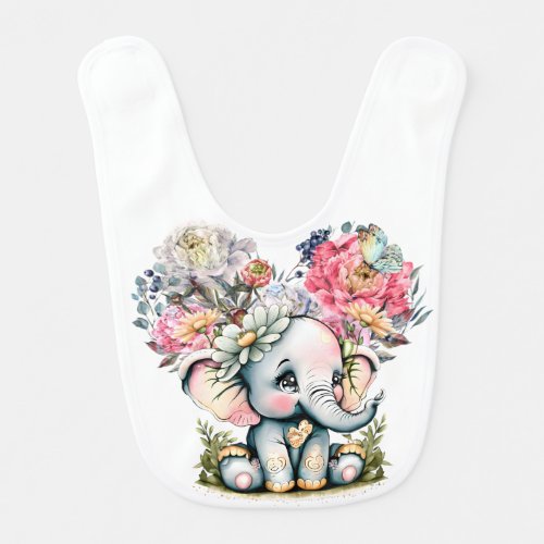  Floral Elephant Heart Baby Bib