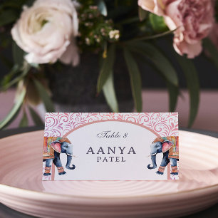 Floral Elephant & Mundap Arch Wedding Escort Name Place Card