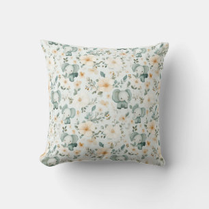 Floral Elephant Nursery Throw Pillow