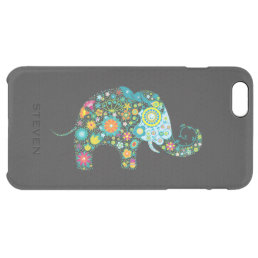 Floral Elephant On Black Faux Leather Clear iPhone 6 Plus Case