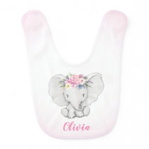 Floral Elephant Personalized Girl Baby Bib Floral Elephant Personalized Girl Baby Bib