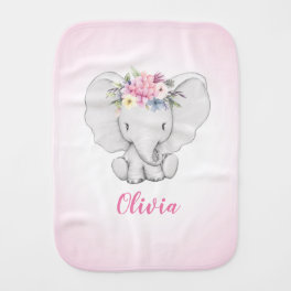 Floral Elephant Personalized Girl Baby Burp Cloth