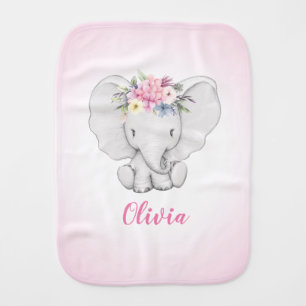 Floral Elephant Personalized Girl Baby Burp Cloth
