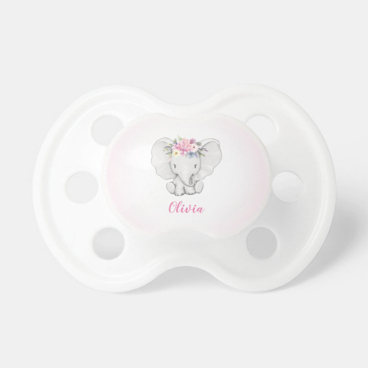 Floral Elephant Personalized Girl Baby Pacifier Zazzle