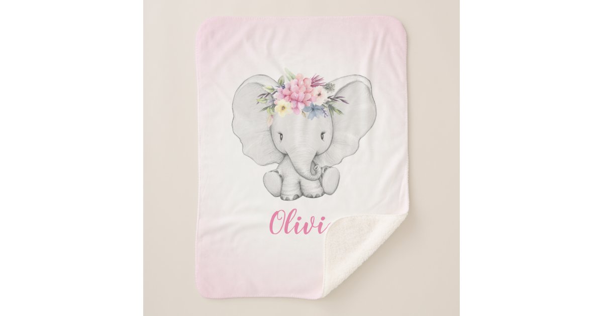 Floral Elephant Personalized Girl Baby Sherpa Blanket Zazzle