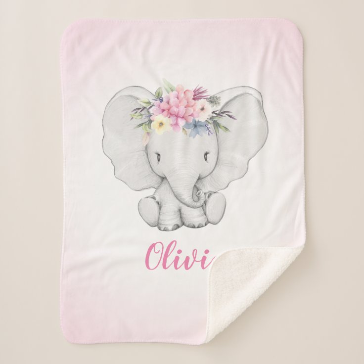 Floral Elephant Personalized Girl Baby Sherpa Blanket Zazzle