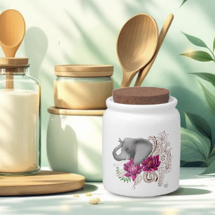 Floral Elephant Pink Lotus Henna Mandala Green Candy Jar
