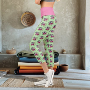 Floral Elephant Pink Lotus Henna Mandala Green Capri Leggings