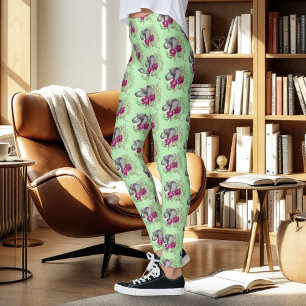 Floral Elephant Pink Lotus Henna Mandala Green Leggings