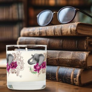 Floral Elephant Pink Lotus Henna Mandala Green Scented Candle