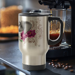 Floral Elephant Pink Lotus Henna Mandala Green Travel Mug