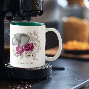 Floral Elephant Pink Lotus Henna Mandala Green Two-Tone Coffee Mug
