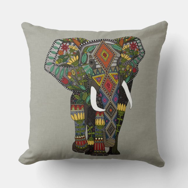 floral elephant stone throw pillow (Front)