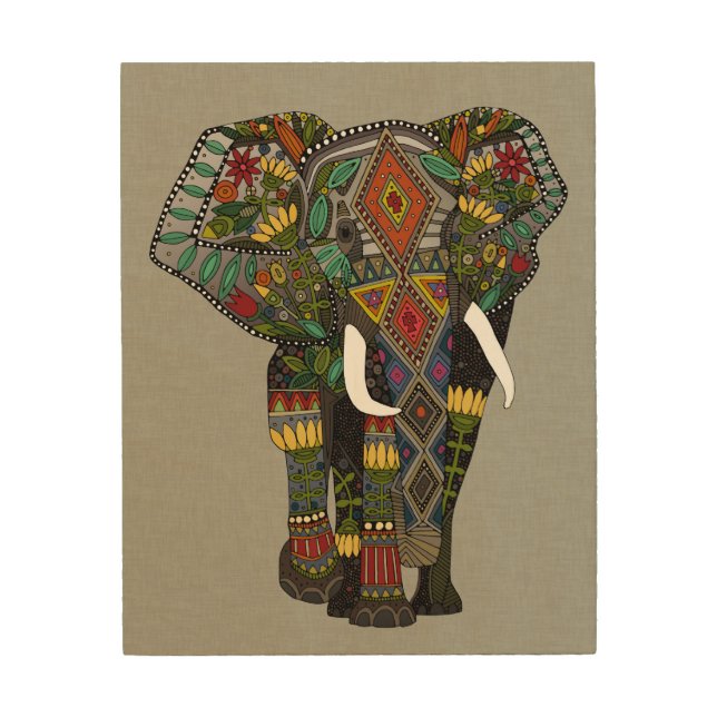 floral elephant stone wood wall art (Front)