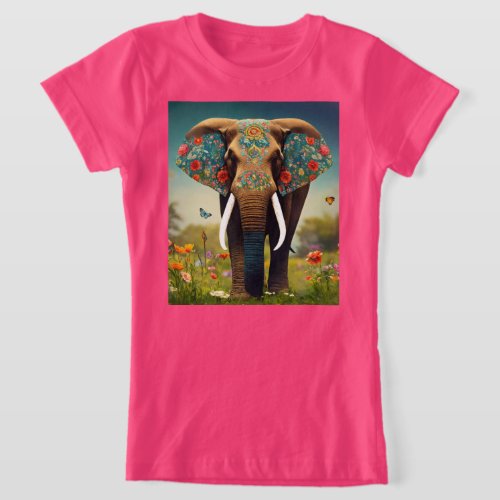 Floral Elephant Symphony Meadows in Bloom T_Shirt