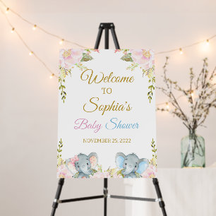 Floral Elephant Twin Girl Baby Shower Welcome Sign