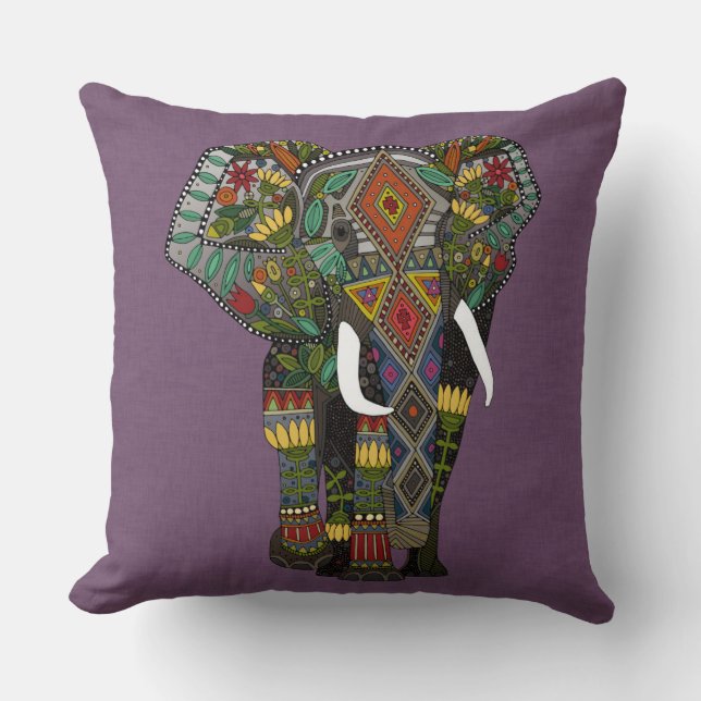 floral elephant violet throw pillow (Front)
