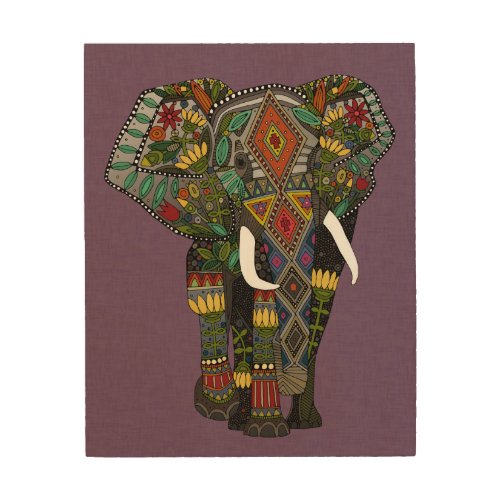 floral elephant violet wood wall art