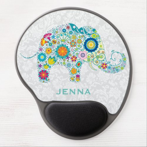 Floral Elephant  White Damasks Gel Mouse Pad