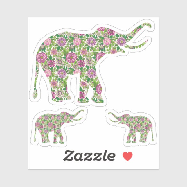 Floral elephants Illustration Sticker (Sheet)