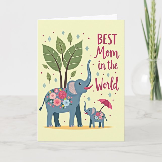 Floral Elephants Mothers Day Card (Front)
