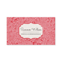 Floral Embossed Dark Pink Color Business Card