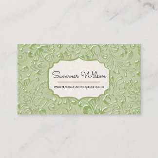 Floral Embossed Green Color Business Card