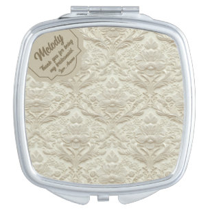 Floral Embossed Ivory Pattern Compact Mirror