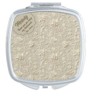 Floral Embossed Ivory Pattern Compact Mirror