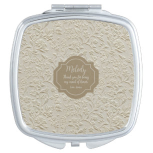 Floral Embossed Ivory Pattern Compact Mirror